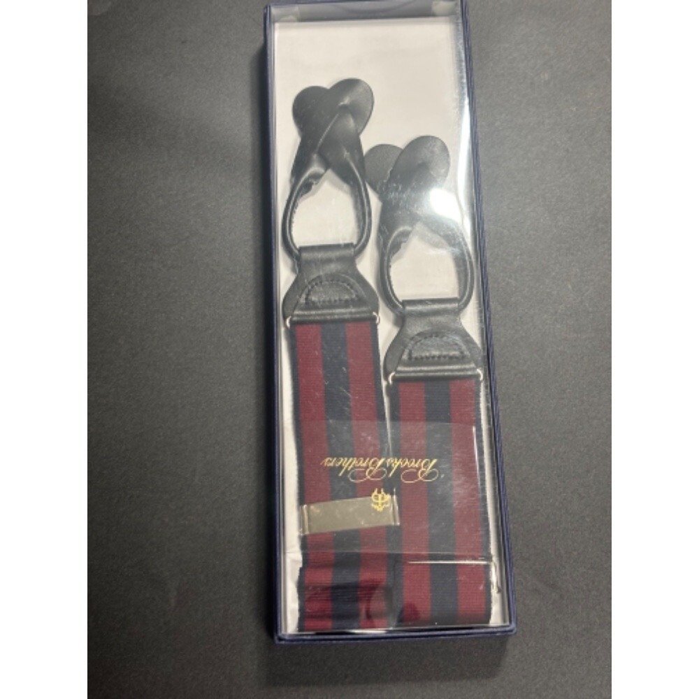 Brooks Brothers NIB Striped Suspenders Navy Burgundy MSRP $148